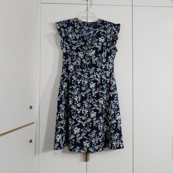 Allegra K Dress Size S Floral Short Sleeves Round Neck Flowy Spring Summer - Picture 1 of 3